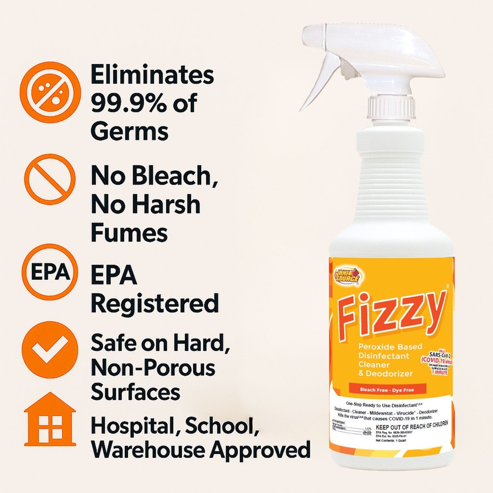 Fizzy RTU Peroxide Disinfectant Cleaner – 32 oz Quart (3 Pack)