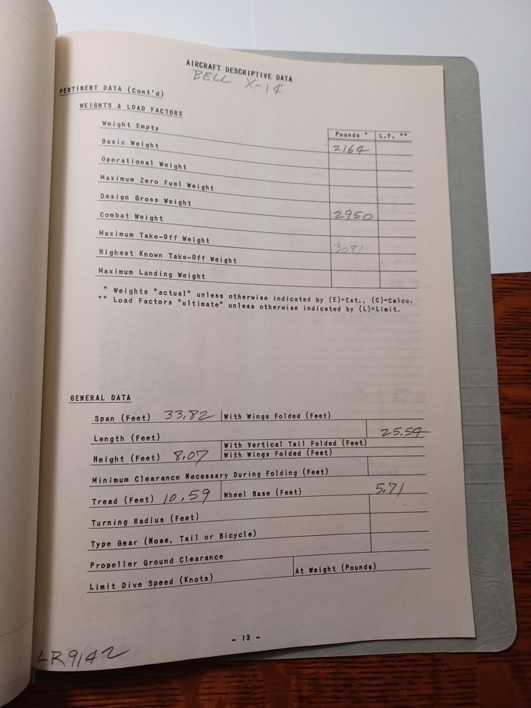 Lockheed Aircraft Bell X 14 Handwritten Informational Folder JRR47