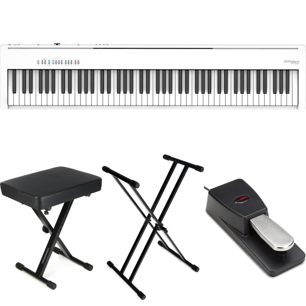 Roland FP-30X Digital Piano with Speakers Essentials Bundle- White