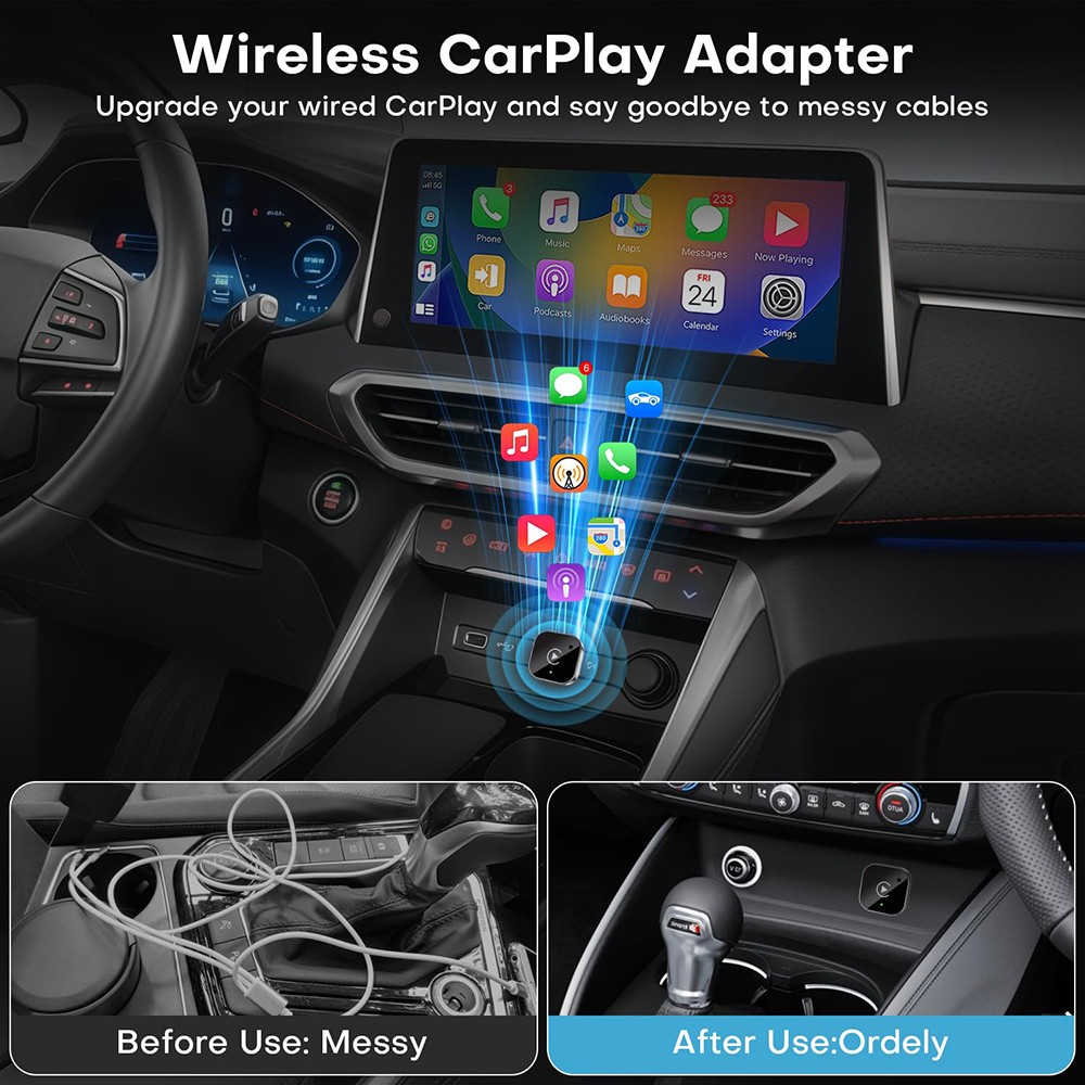 Wireless CarPlay Adapter for Apple iPhone & Android Auto USB Adapter Plug & Play