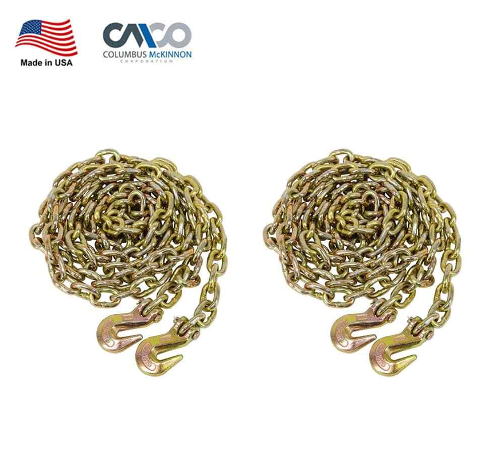 (2 Pack) NEW 3/8"x20' Grade 70 Transport Chain MADE IN USA! With G70 Grab hooks