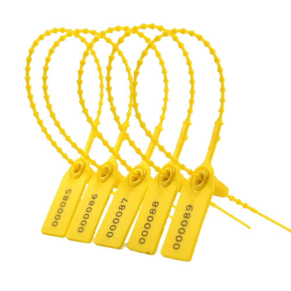 (R) Yellow Numbered Security Zip Ties Plastic Tamper Evident Seal Tags Pull T...
