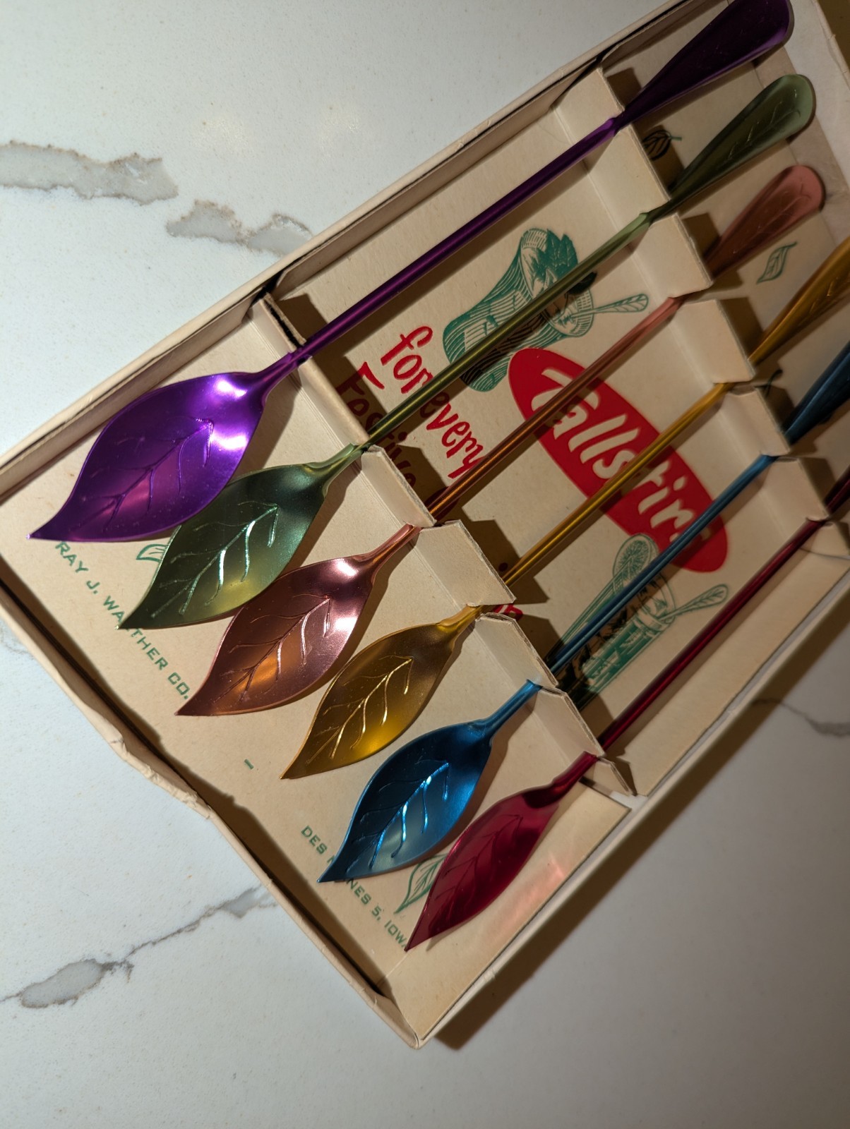Tallstirs Aluminum Leaf Spoons MCM 1950s Original Box Bar Mid-century Modern