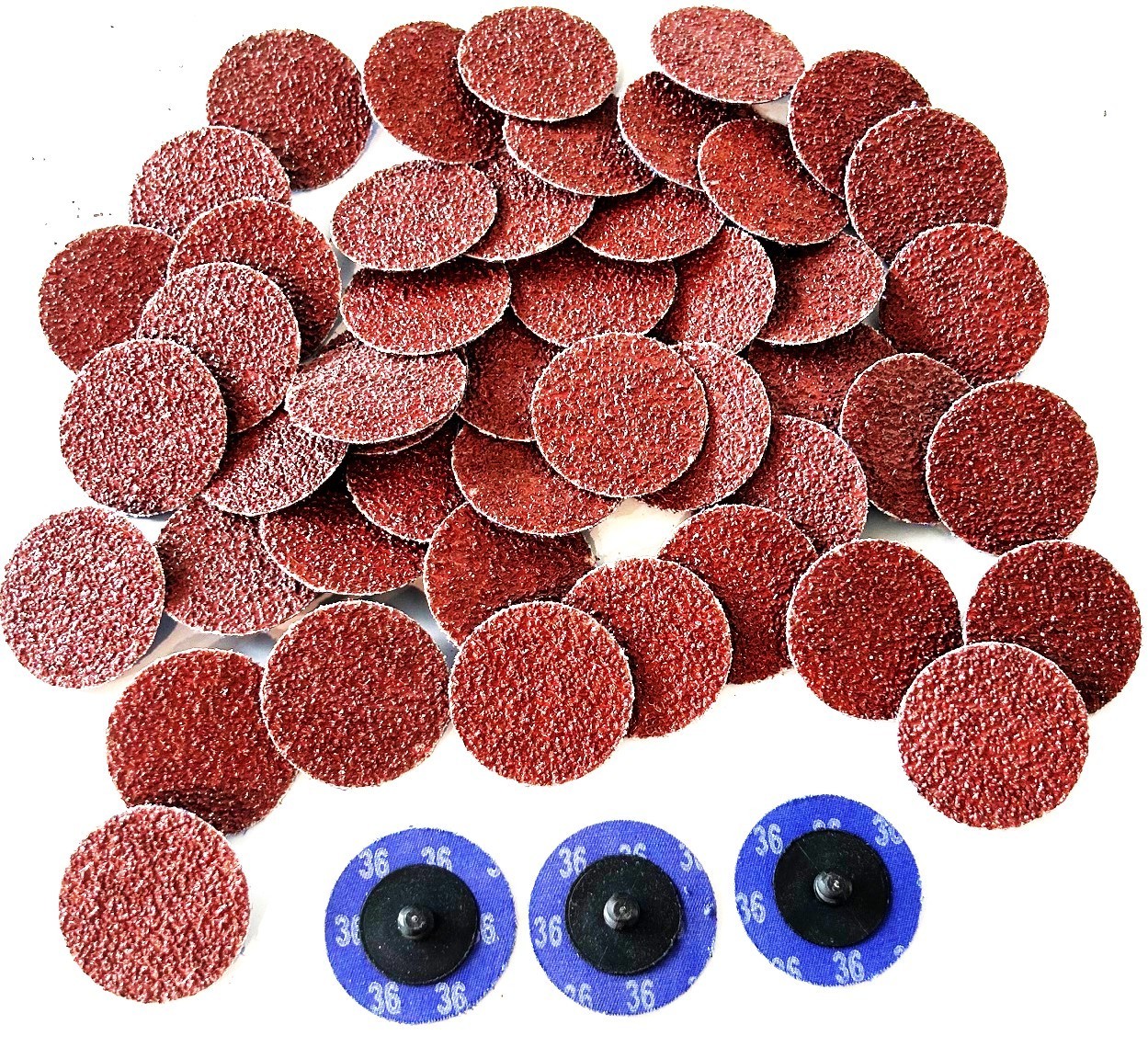 50 GOLIATH INDUSTRIAL 2" ROLL & LOCK TWIST ON QUICK CHANGE SANDING DISCS 36 GRIT