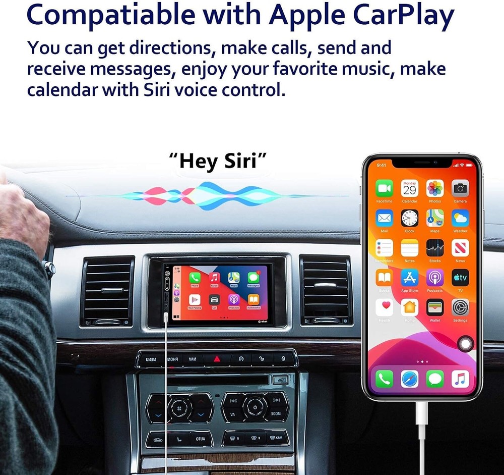 Double Din 7" Car Stereo Android/Apple Carplay Radio Touch Screen Player