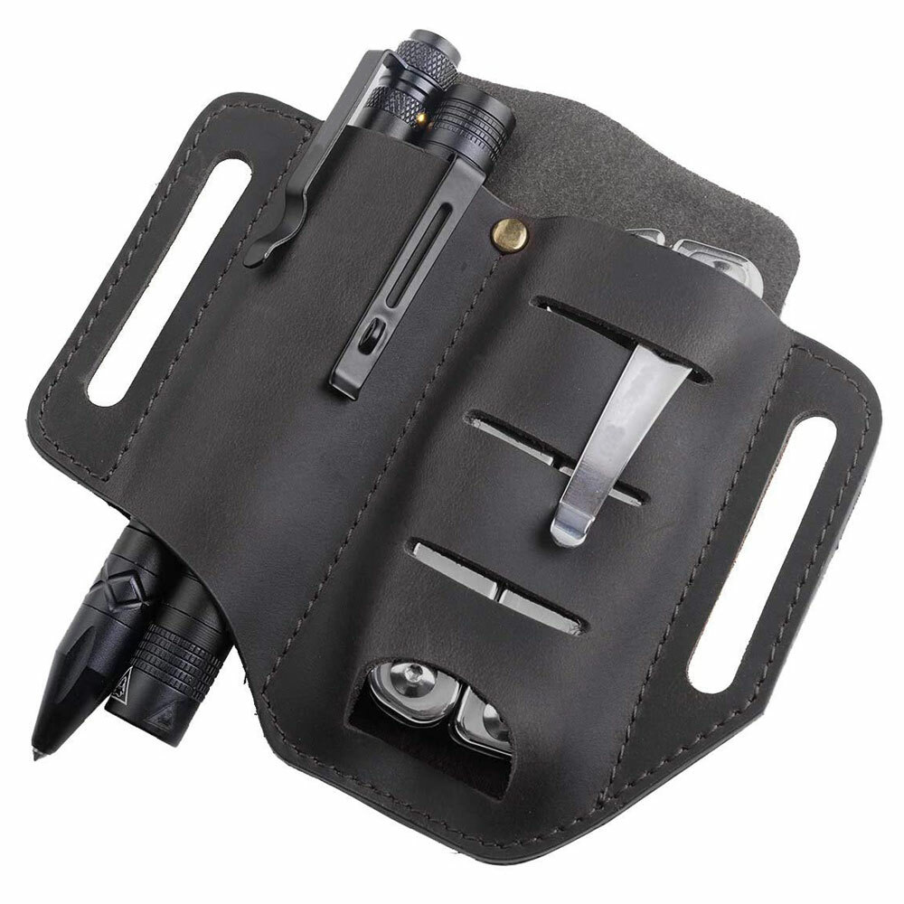 Leather EDC Pocket Organizer For Men,Multitool Sheath for Belt Sheath TOS