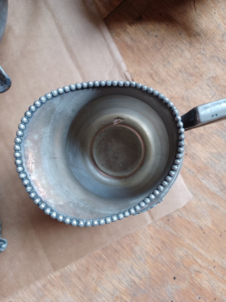 Silver On Copper Tea Set Hallmark At Bottom 5 Pieces