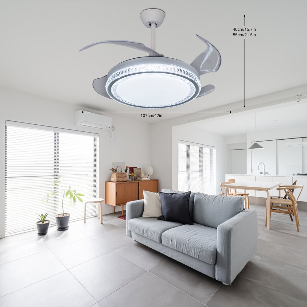 42" Modern 3Color Light Ceiling Light w/Fan Remote Control Retractable Blades