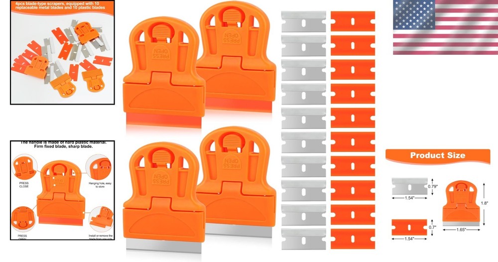 WEGAZ-4 Pcs Mini Plastic Razor Blade Scraper Tool-Suitable for Cleaning Windows