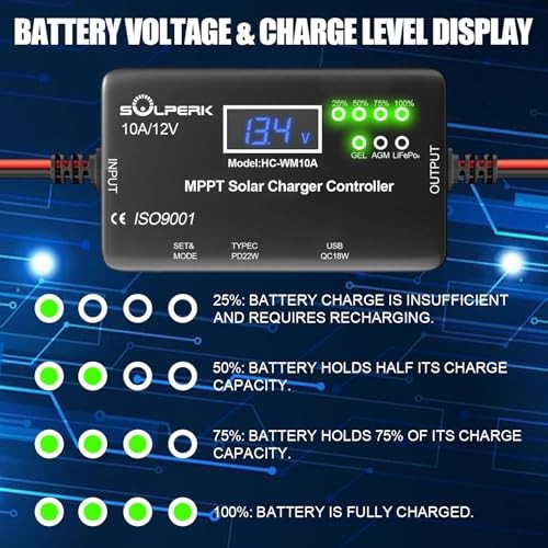 MPPT 10A 12V Solar Charge Controller with LCD Display, Solar Panel Charge