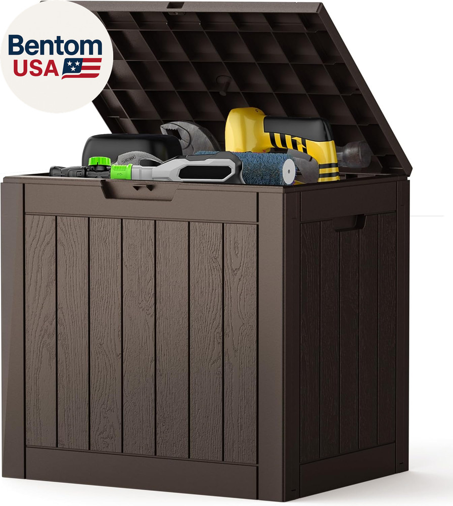 31 Gallon Deck Box, Weatherproof Resin Lockable Outdoor Storage for Secure Packa