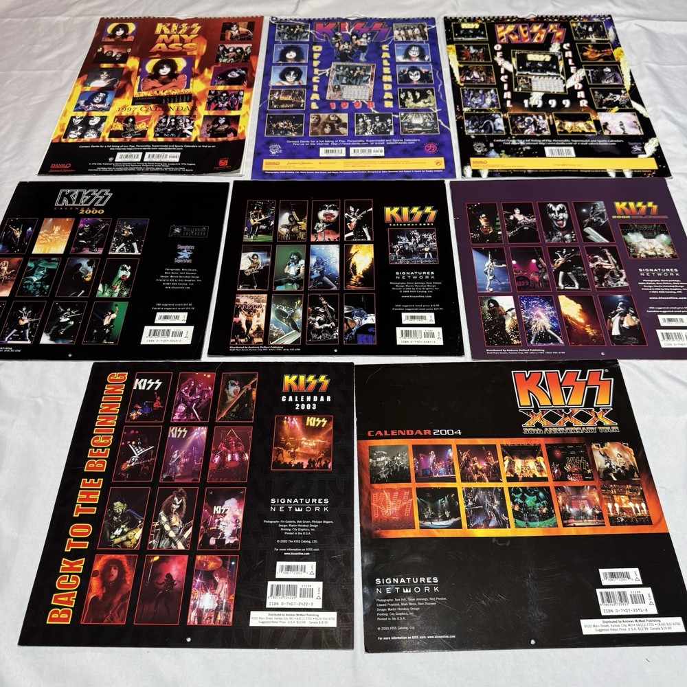 Vintage 90’s KISS Memorabilia Calendars Lot Of 8 ~ 1997 - 2004 VG Condition