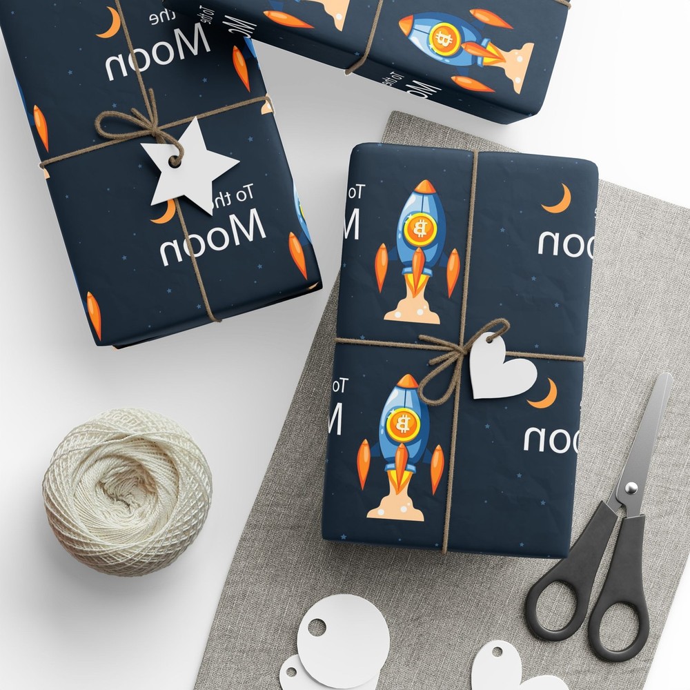 Astronaut Crypto Moon Phase Wrapping Paper | Crypto Gift Wrap Roll