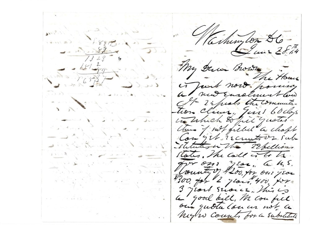 Civil War Political Letter on new US Draft and terms, interesting.