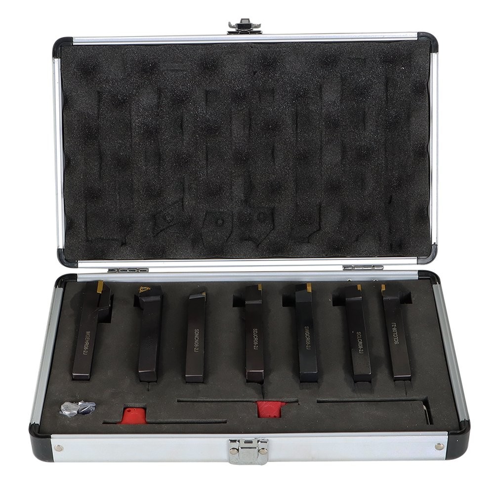 7Pcs 1/2" Lathe Tool Bit Set, Thread Insert & Holder, Carbide Indexable Turning
