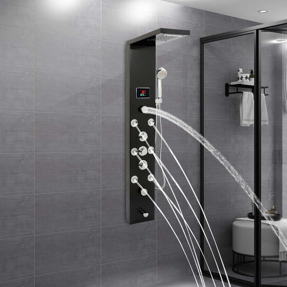 LED Rainfall Head Hand Shower Panel Tower System Bathrooms Waterfall Jets Faucet