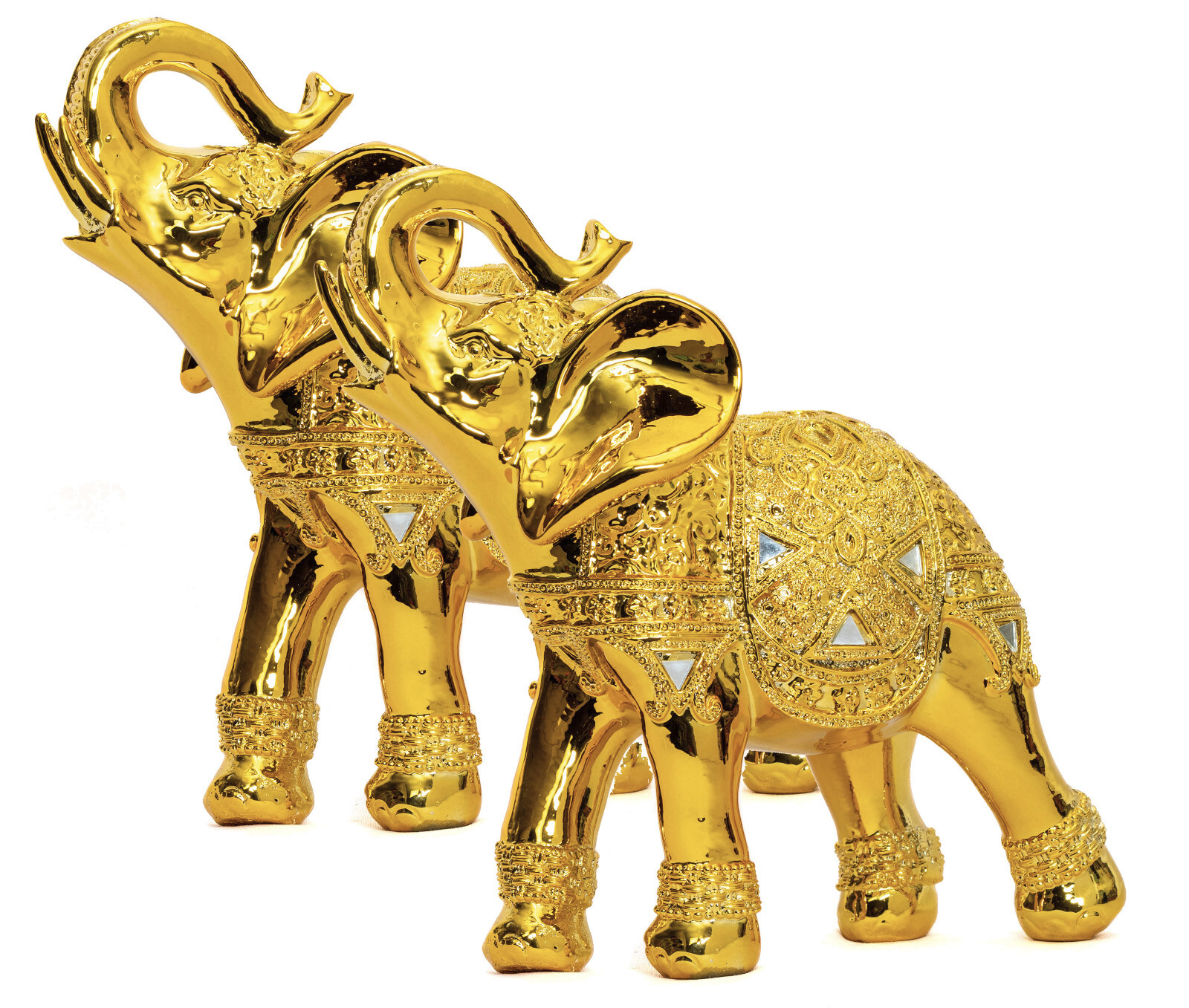 Set of 2 Trunk Up Elephant Statue Figurine