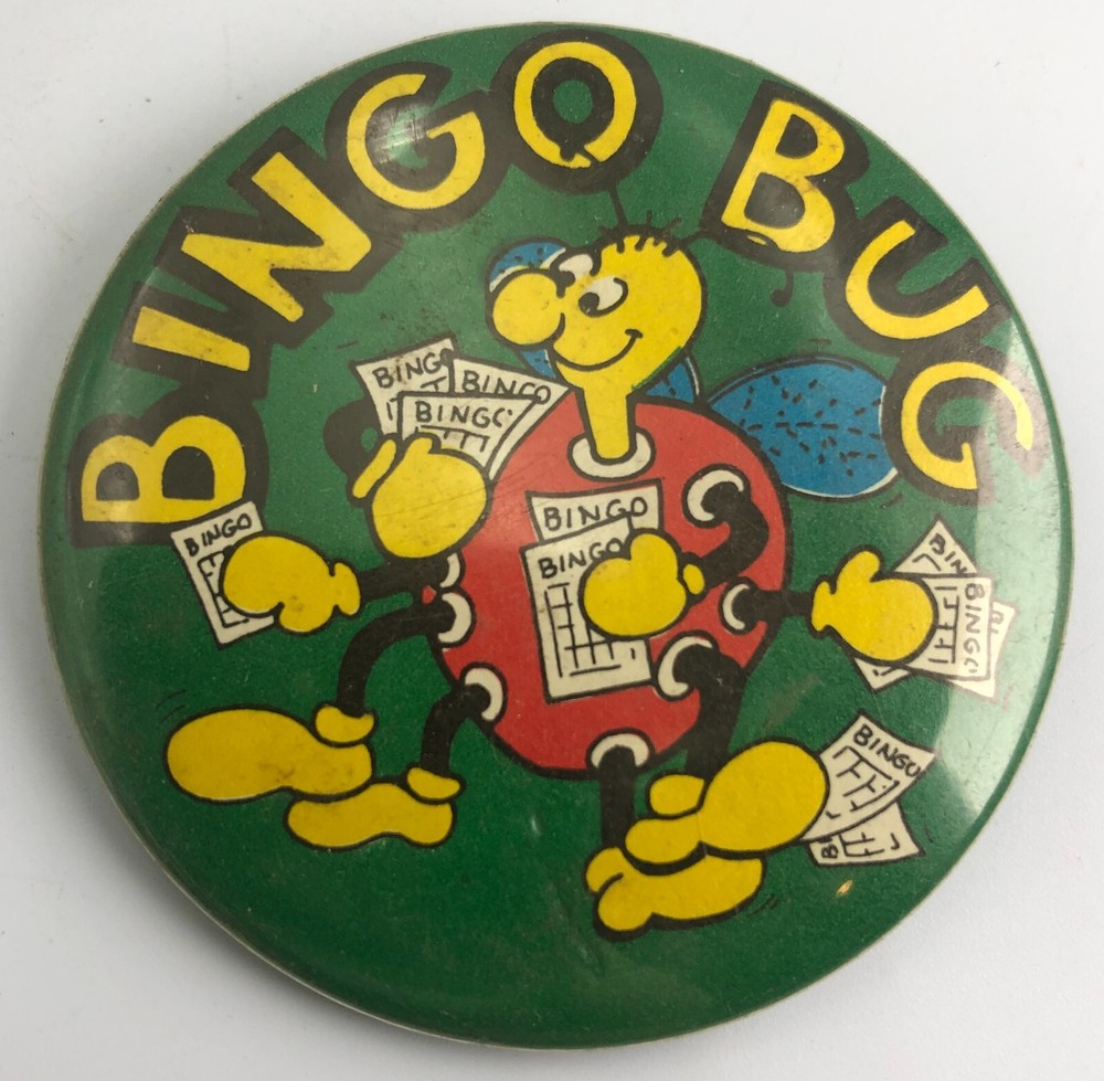 Bingo Bug Vintage Game Original Pin Button Pinback