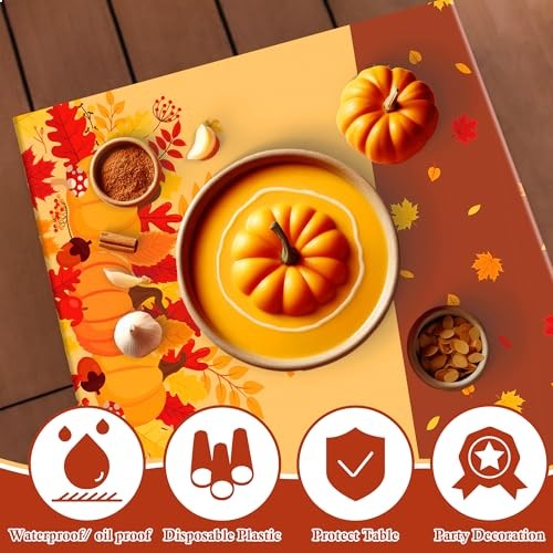 OHOME Fall Decorations for Home - Plastic Fall Tablecloth for Orange