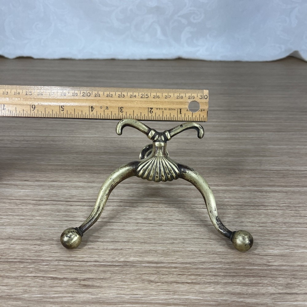 Vintage Antique Original Solid Brass 4-Post Coat & Hat Hook Wall Mount Screw In