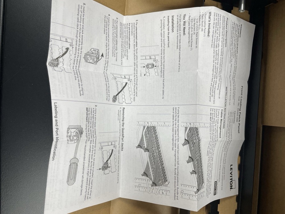 Leviton 048-49455-48B QuickPort Patch Panel 48-Port 2U Front Loading 19 in