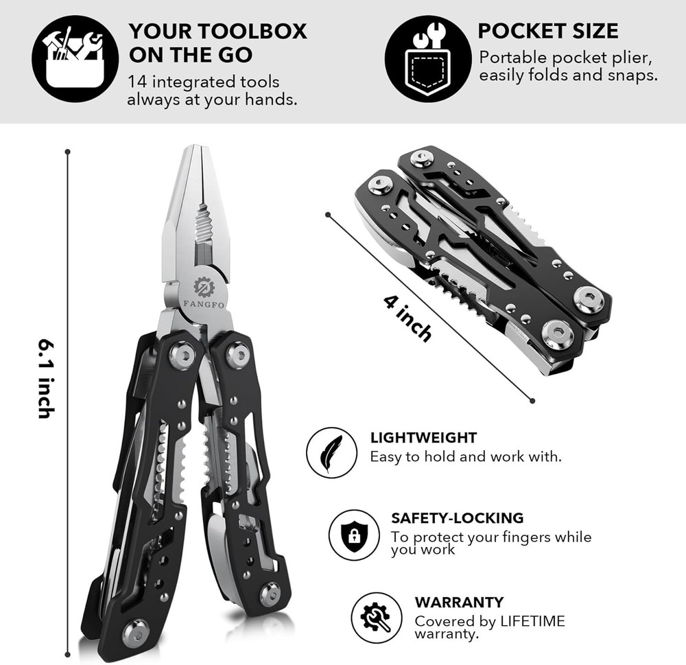 Compact Multitool with Locked Safety Feature - Perfect for Camping & Hiking