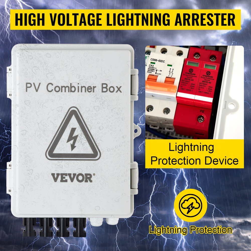 VEVOR Solar Combiner Box PV Combiner 15A 4 String Plastic for Solar Panel Kit