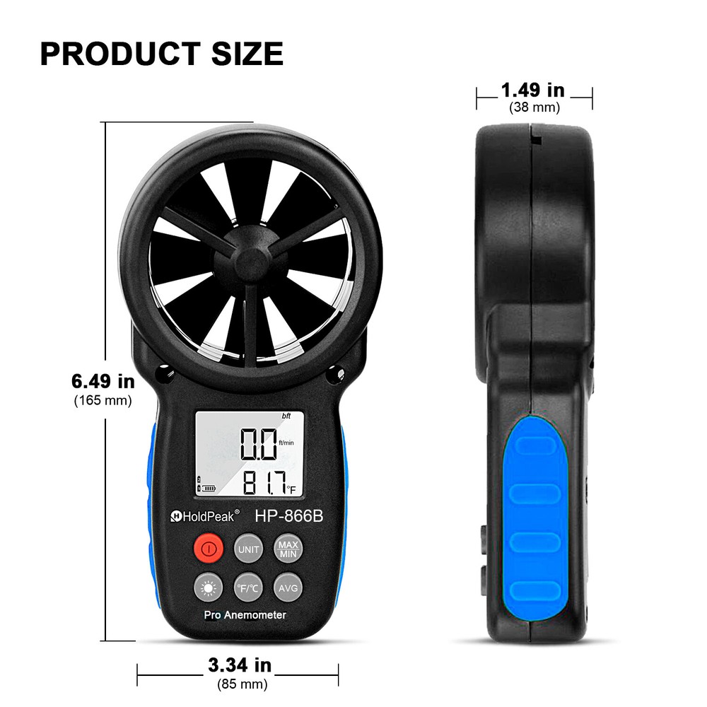 Digital Anemometer Wind Speed Gauge Meter 0.3-30m/s Test Wind Chill Temperature