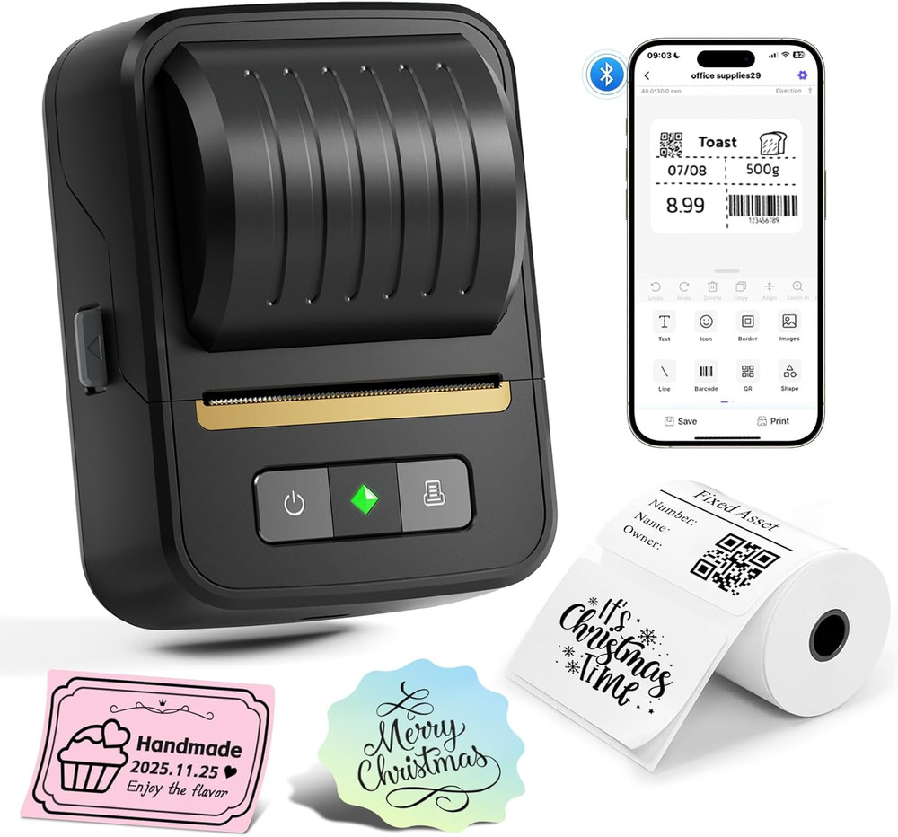 Label Maker Machine with Tape, Bluetooth Thermal Label Printer for Small Busines