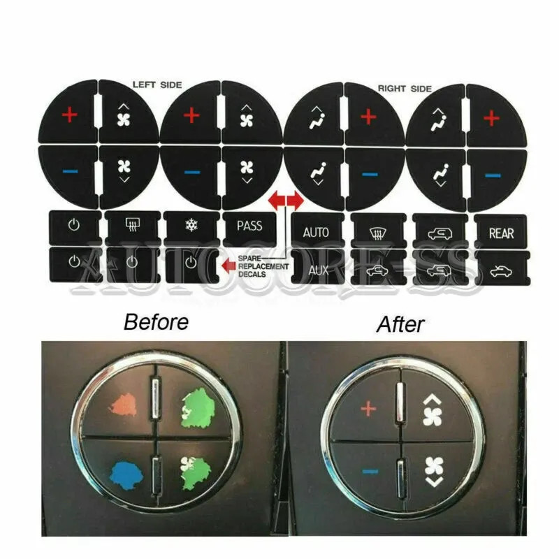 2PC Replacement Repair AC Dash Button Kit Decal Stickers For Chevrolet GMC Tahoe