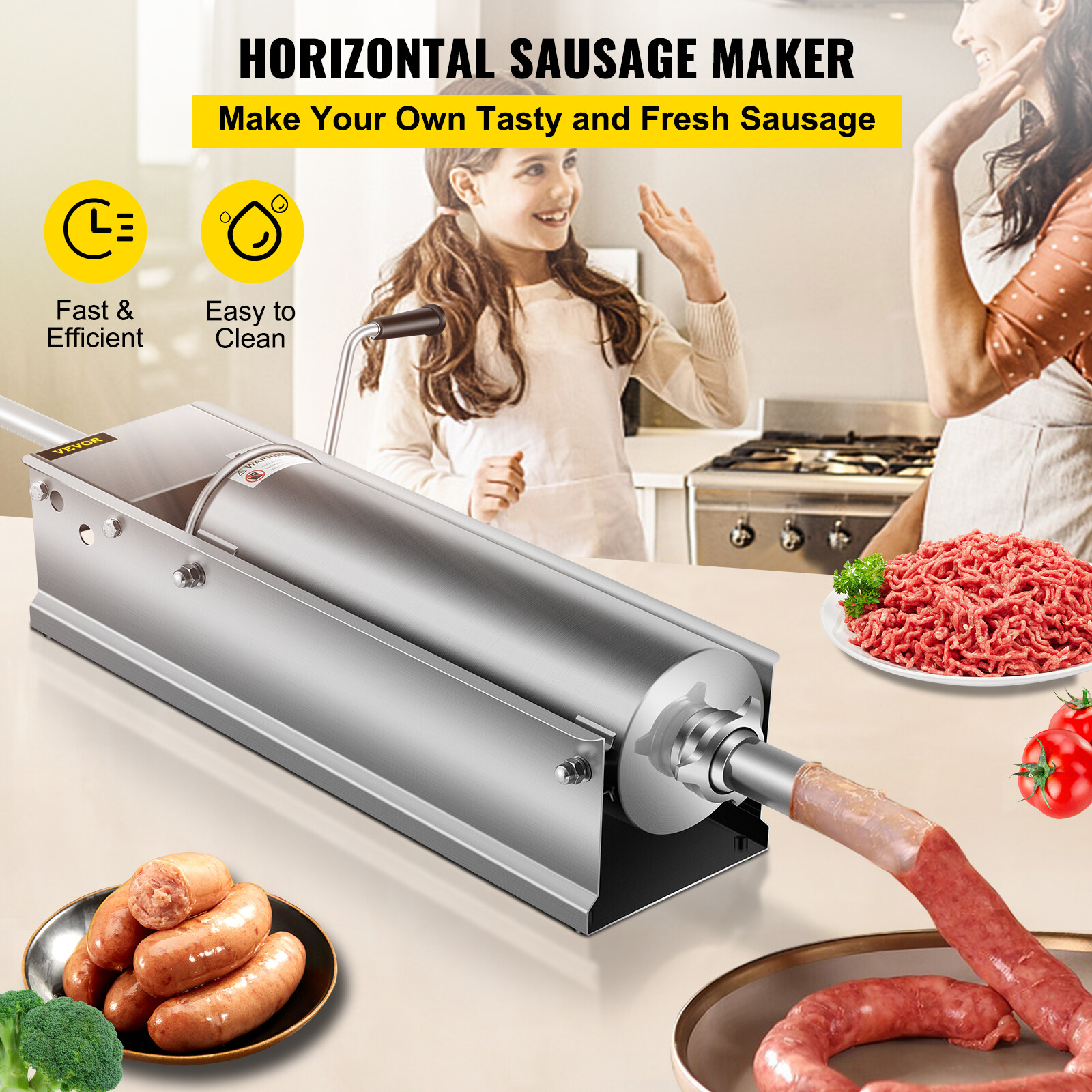 VEVOR 7L Sausage Stuffer Manual Stainless Steel Horizontal Sausage Filler 15LBS