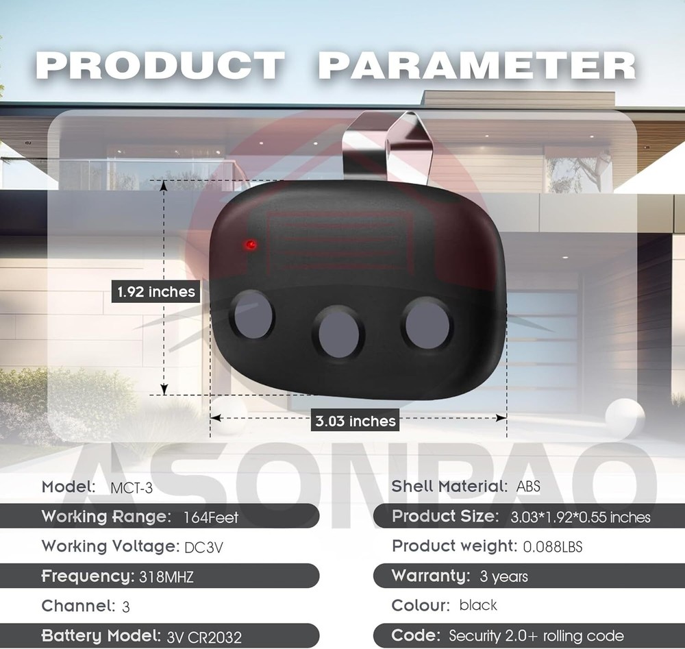 For Linear Megacode MCT-3 DNT00089 LD033 LD050 Garage Door Opener Remote 🆕
