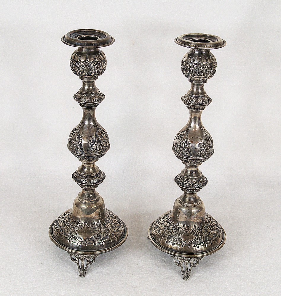 Antique Russian 84 Silver Sabbath Candlesticks