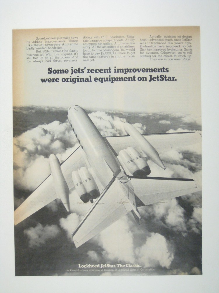 Lockheed JetStar Classic 1971 Vintage Advertisement Plane Improvement Sky Clouds