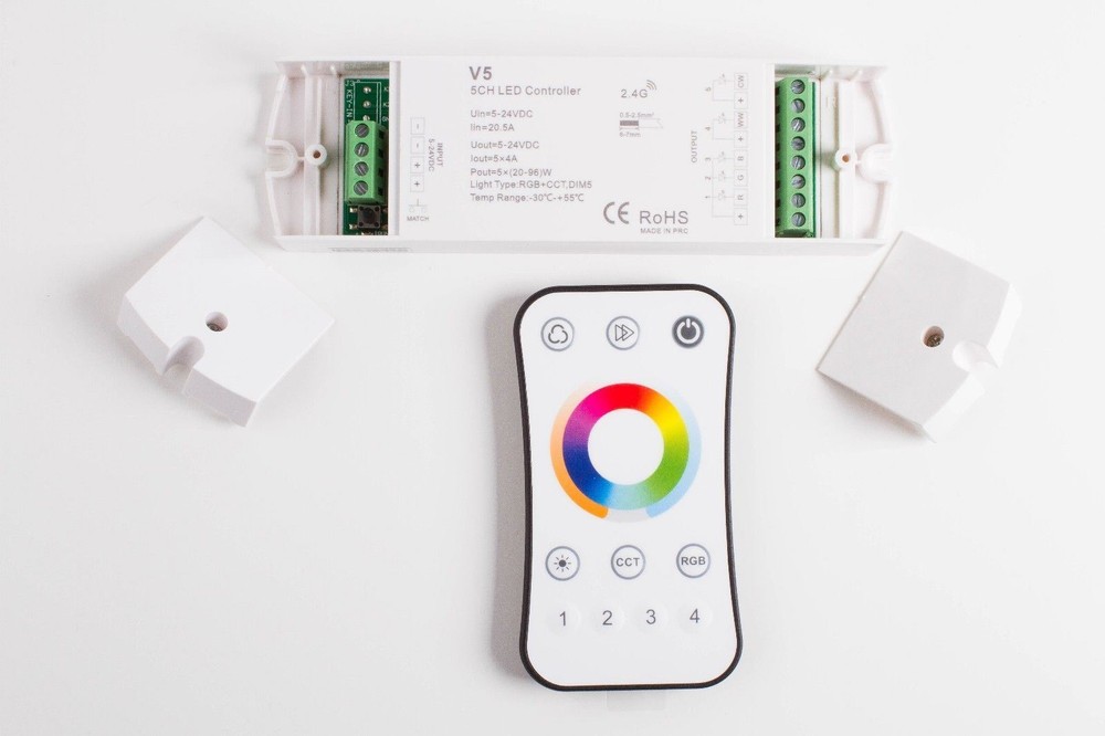 LEDUPDATES RGBW + WW CW LED Controller 5 Channels + Remote for LED Strip Module
