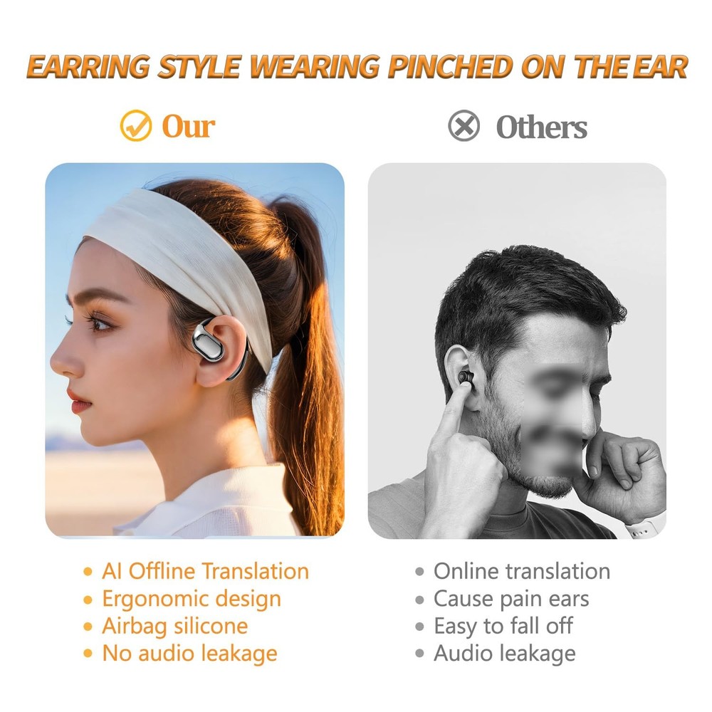 AI Language Translator Earbuds OWS Real Time 3 in 1 Black