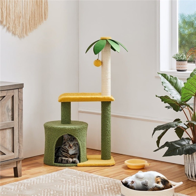 Coconut Palm Cat Tree Multi-Level Scratching Post Cozy Condo Bending Perch New