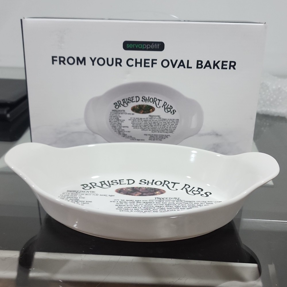 servappétit Oval Ceramic Casserole White Recipe Pattern Baker Dish