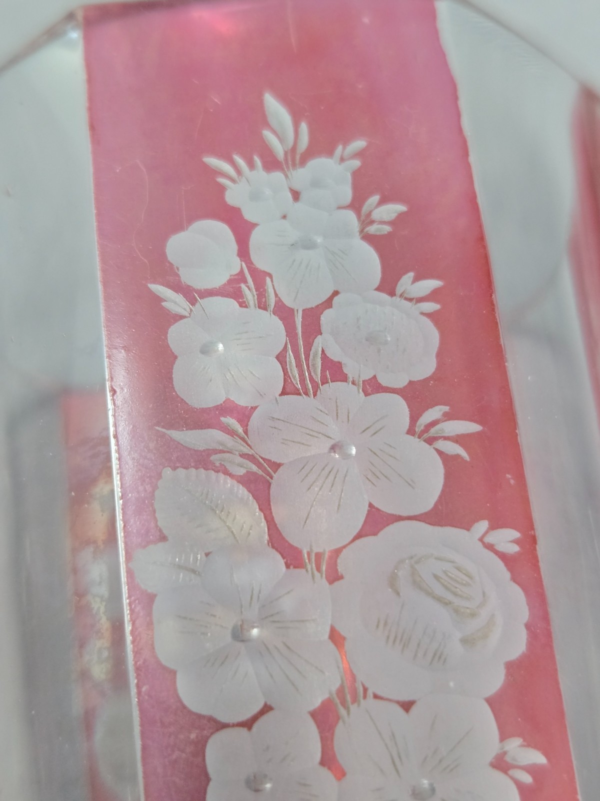 Bohemian Red Flashed Floral Etched Ale Glass