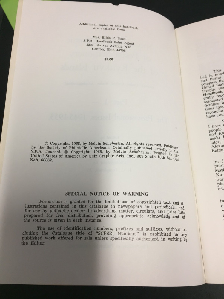 Ryukyu Specialized Catalogue, Part 1, 1968, 85 Pages & Illustrations