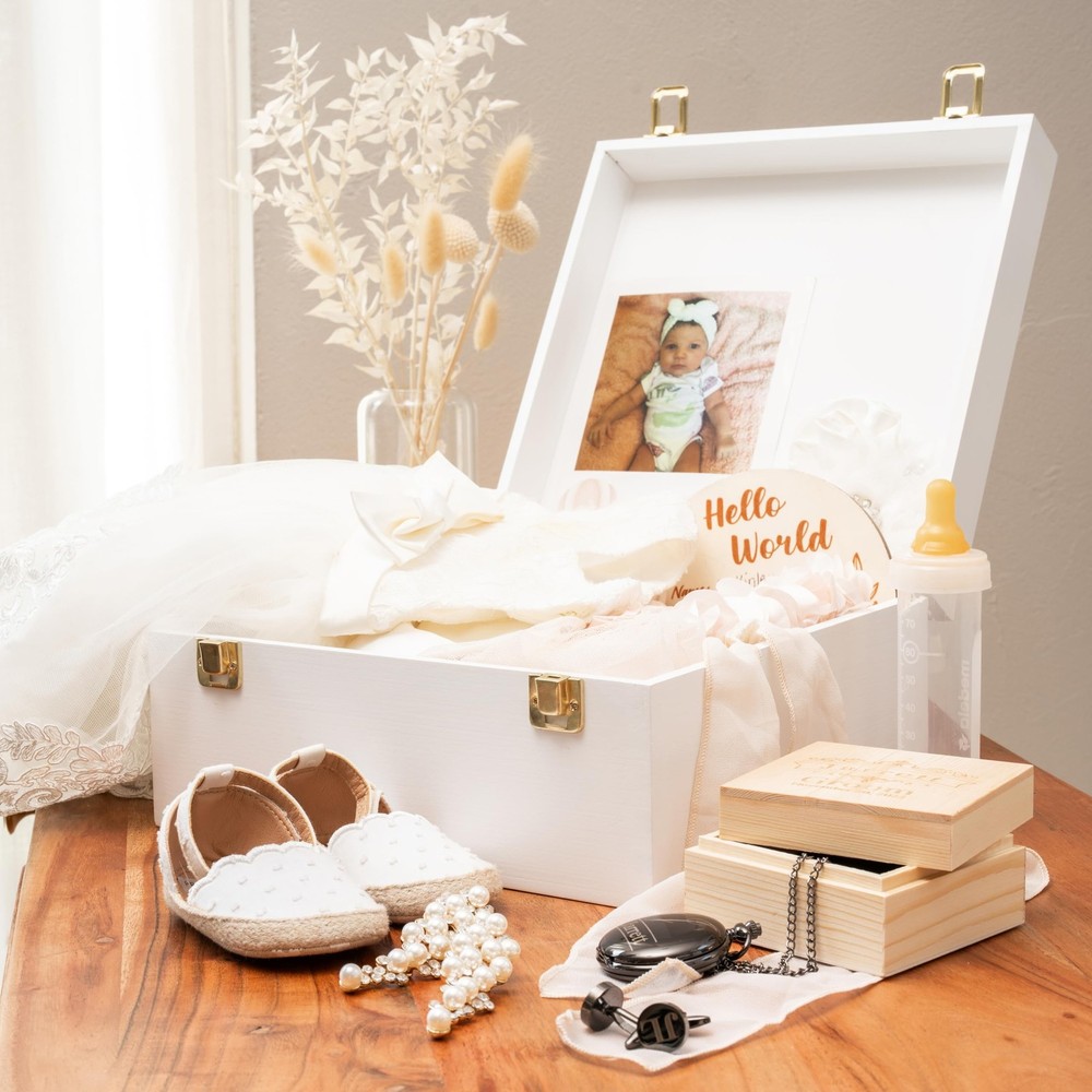 Keepsake Box for Memories, White Wooden Storage Box, Large Size