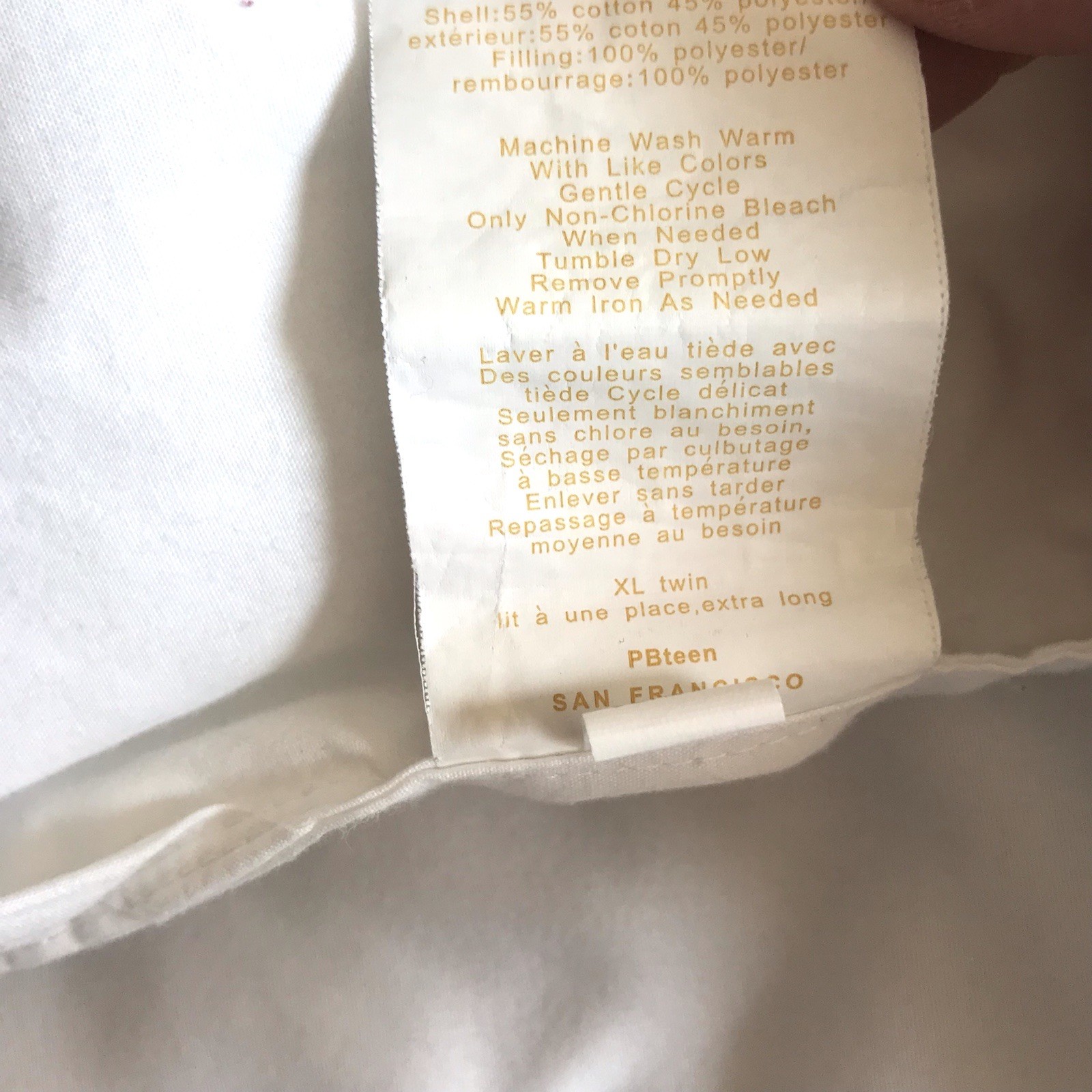 Pottery Barn PB Teen Premium Duvet Insert TWIN XL White Quilted Bedding EUC