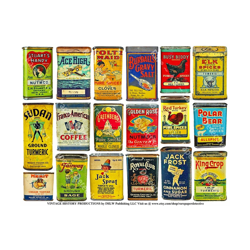 Rustic Kitchen Spice Tin Illustrations, REPRODUCTION IMAGES, 1 STICKER Sheet