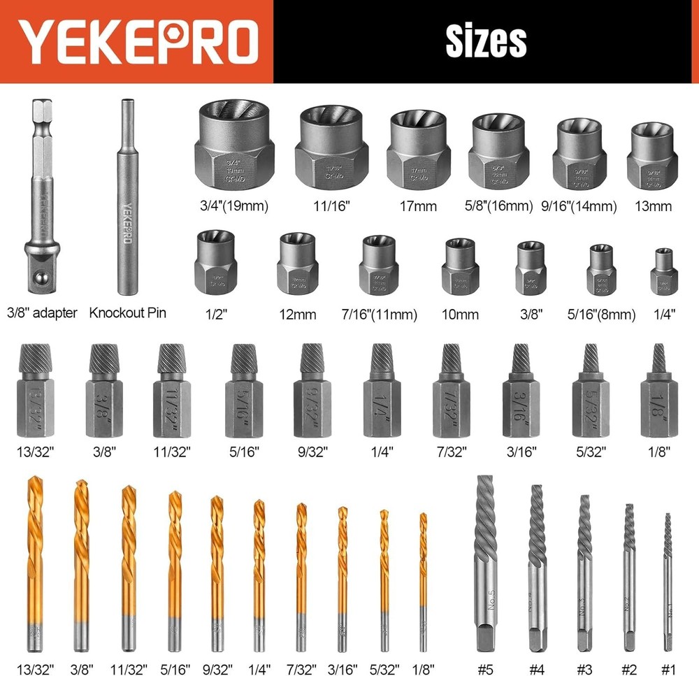 40 Pcs Bolt & Screw Extractor Set with Left Hand Cobalt Drill Bit Set, Easy Out