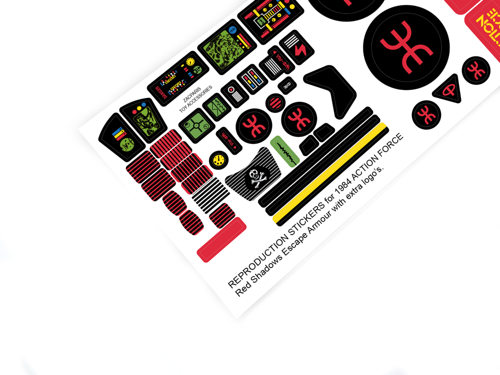 CUSTOM STICKERS for ACTION FORCE Red Shadows Escape Armour 1984 PALITOY