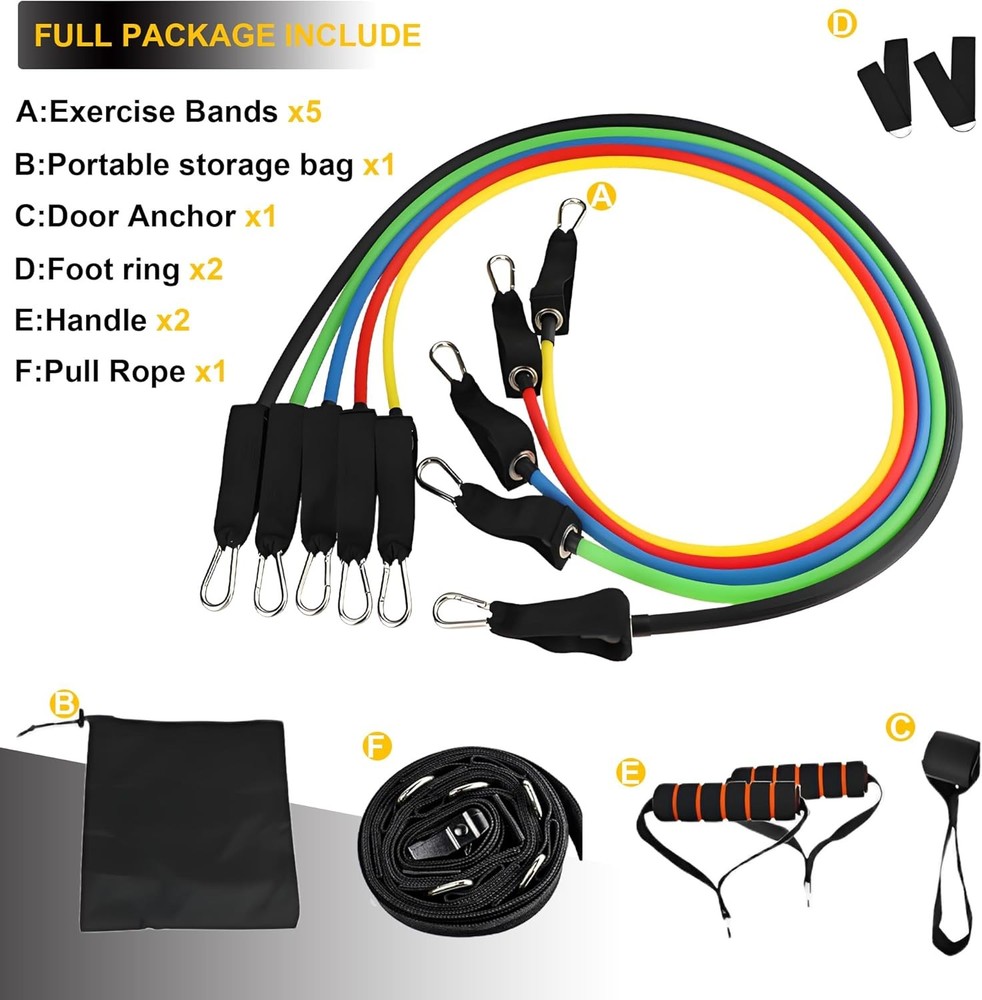 Resistance Bands Set with Door Anchor Training System, 5 Colors Stackable up to