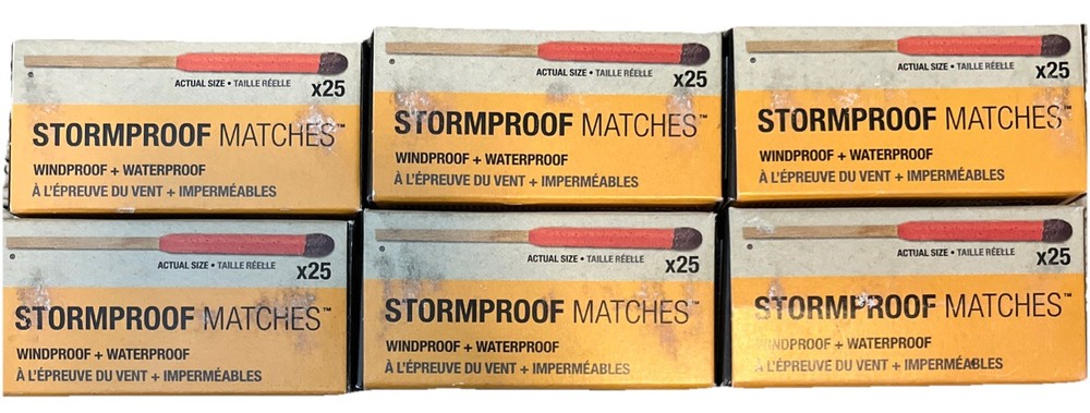 6 Boxes Stormproof Matches Windproof + Waterproof 25ct Each ~ Off Grid Camping