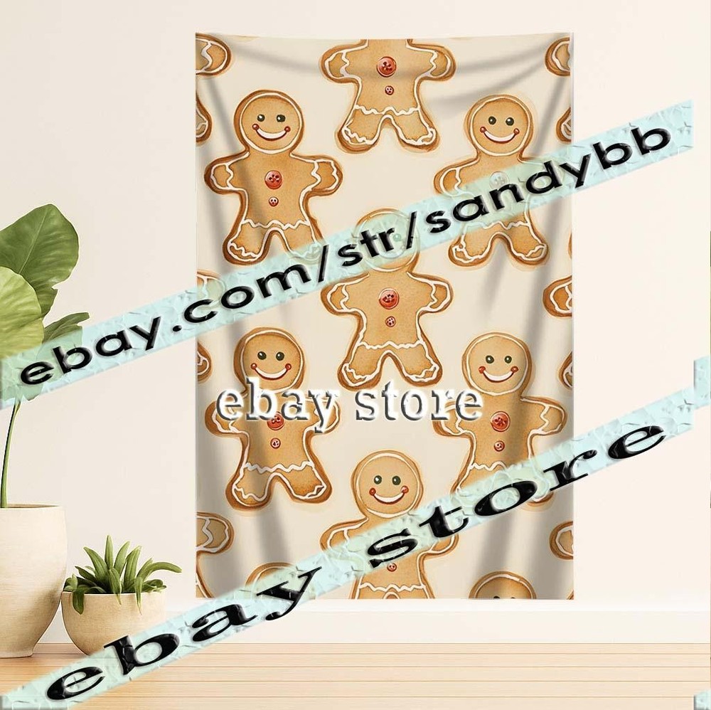Gingerbread Pattern tapestry fun kitchen Christmas style 39X59 in