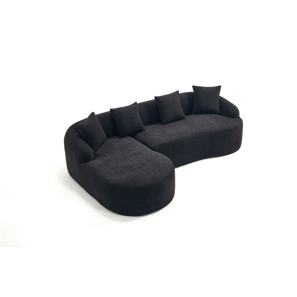 L-Shape Sectional Sofa w/ Chaise, Black Chenille Modular Couch, 30D Foam