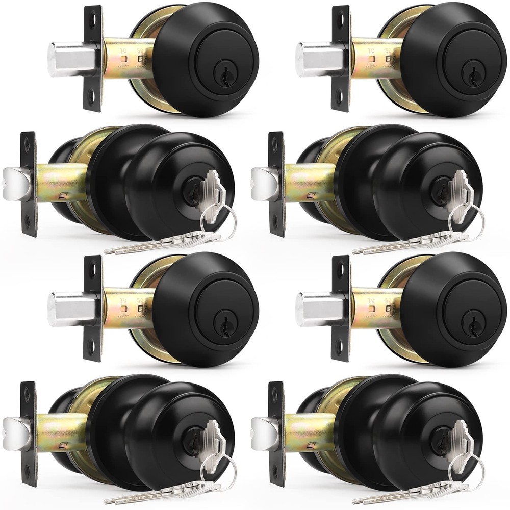 Probrico Entry Door Knobs and Single Cylinder Deadbolt Lock Combo Set, Keyed